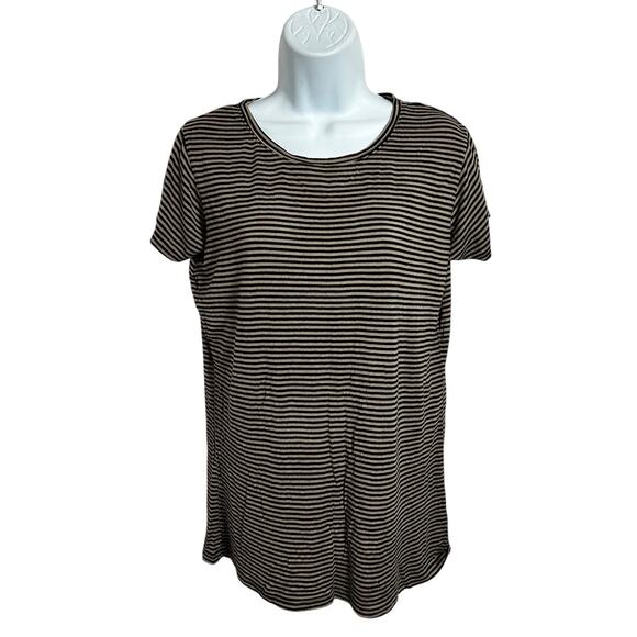gnw Striped Top Sz XL Short Sleeve Tee Brown Black Blouse Versatile - Picture 2 of 5